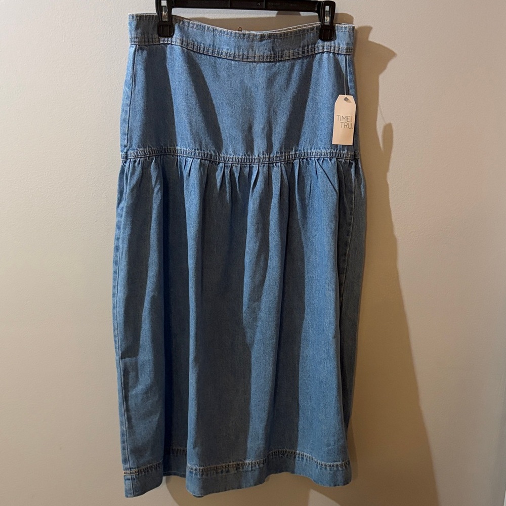 Time and Tru Light Blue Denim Midi Skirt